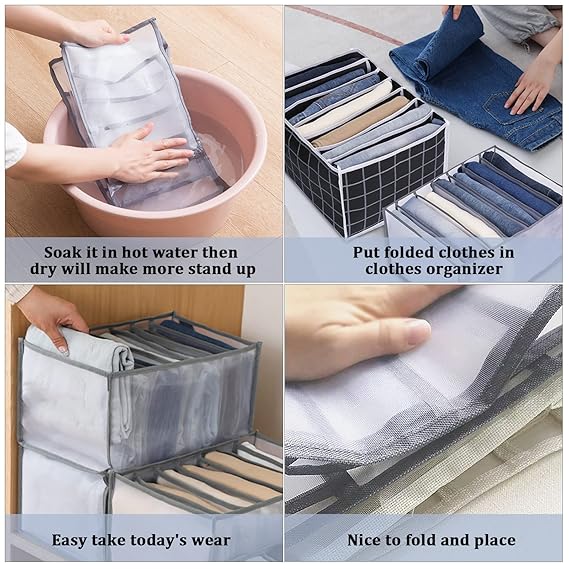 4 PCS Closet Organizers Mesh Wardrobe Clothes Organizer, 7 Grids Drawer Clothing Organizer Storage