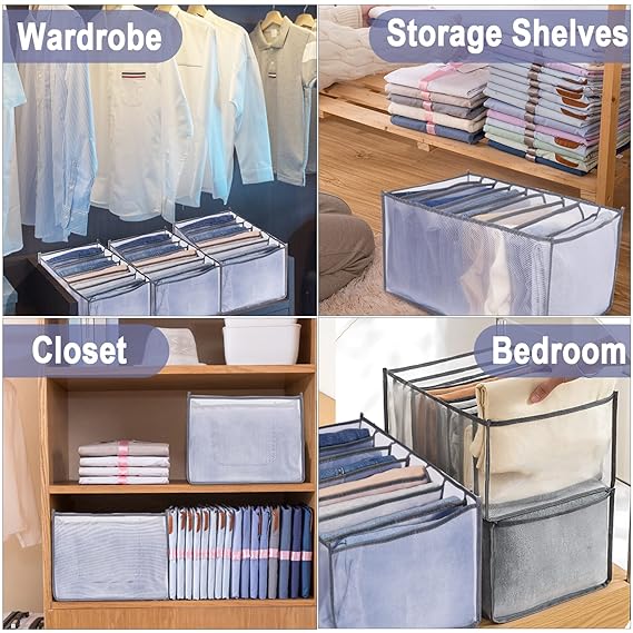 4 PCS Closet Organizers Mesh Wardrobe Clothes Organizer, 7 Grids Drawer Clothing Organizer Storage